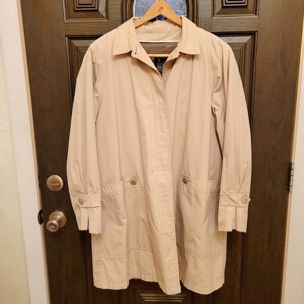 Size 14 London Fog womens long coat tan beige warm fur type lining trenchcoat